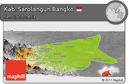 Physical Panoramic Map of Kab. Sarolangun Bangko, desaturated
