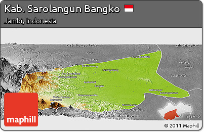 Physical Panoramic Map of Kab. Sarolangun Bangko, desaturated