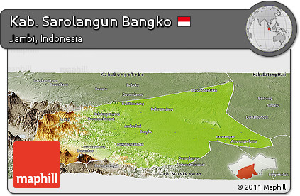 Physical Panoramic Map of Kab. Sarolangun Bangko, semi-desaturated