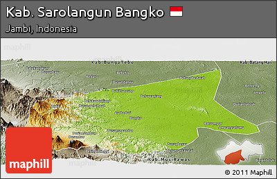 Physical Panoramic Map of Kab. Sarolangun Bangko, semi-desaturated