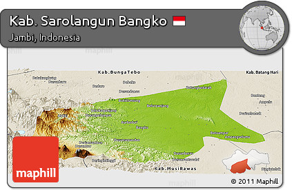 Physical Panoramic Map of Kab. Sarolangun Bangko, shaded relief outside