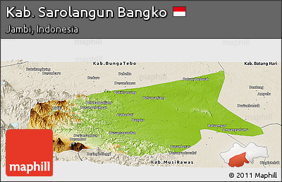 Physical Panoramic Map of Kab. Sarolangun Bangko, shaded relief outside