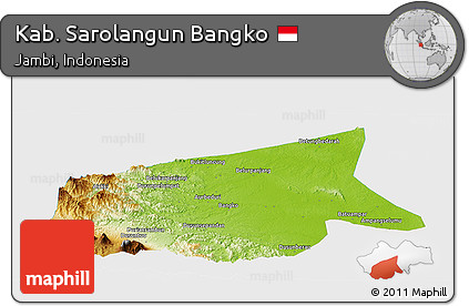 Physical Panoramic Map of Kab. Sarolangun Bangko, single color outside