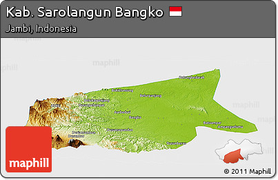Physical Panoramic Map of Kab. Sarolangun Bangko, single color outside