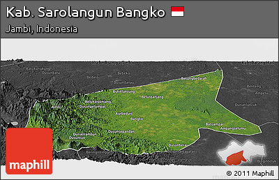 Satellite Panoramic Map of Kab. Sarolangun Bangko, darken, desaturated