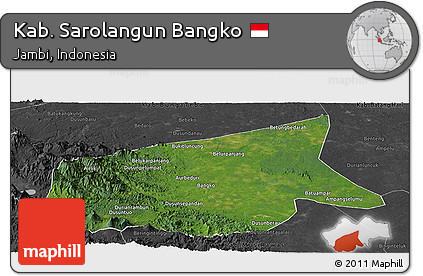 Satellite Panoramic Map of Kab. Sarolangun Bangko, darken, desaturated