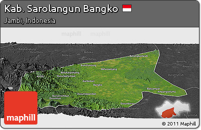 Satellite Panoramic Map of Kab. Sarolangun Bangko, darken, desaturated