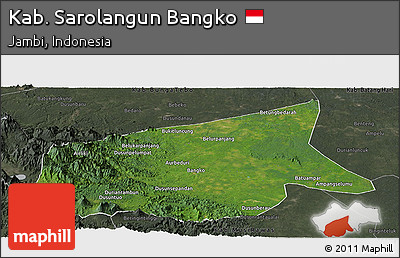 Satellite Panoramic Map of Kab. Sarolangun Bangko, darken, semi-desaturated