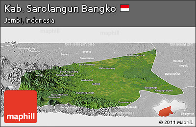 Satellite Panoramic Map of Kab. Sarolangun Bangko, lighten, desaturated