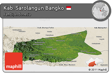Satellite Panoramic Map of Kab. Sarolangun Bangko, shaded relief outside