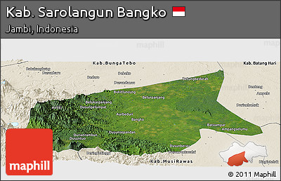 Satellite Panoramic Map of Kab. Sarolangun Bangko, shaded relief outside