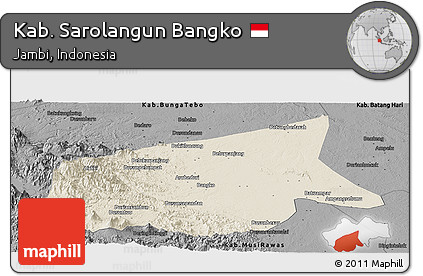 Shaded Relief Panoramic Map of Kab. Sarolangun Bangko, darken, desaturated