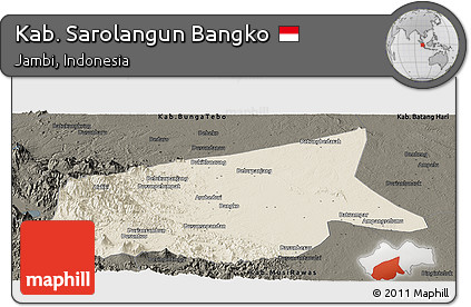 Shaded Relief Panoramic Map of Kab. Sarolangun Bangko, darken