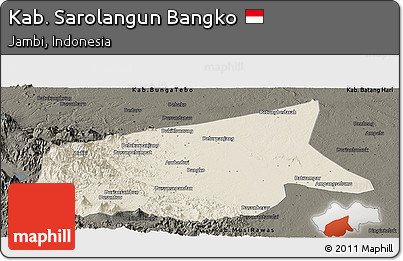 Shaded Relief Panoramic Map of Kab. Sarolangun Bangko, darken