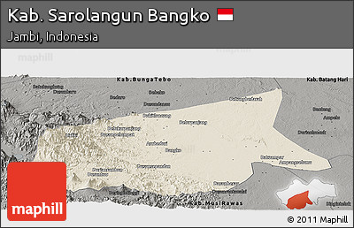Shaded Relief Panoramic Map of Kab. Sarolangun Bangko, darken, semi-desaturated