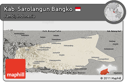 Shaded Relief Panoramic Map of Kab. Sarolangun Bangko, darken, semi-desaturated