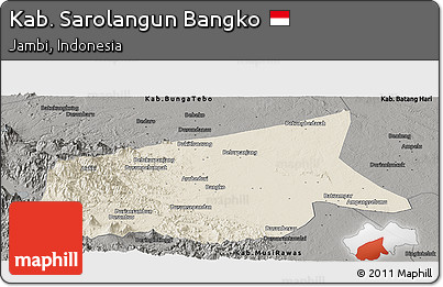 Shaded Relief Panoramic Map of Kab. Sarolangun Bangko, darken, semi-desaturated