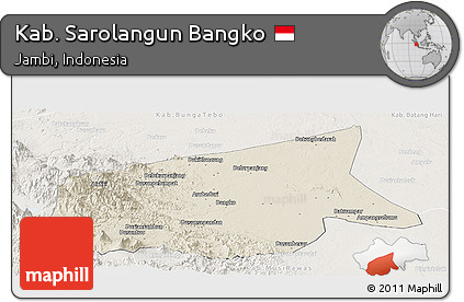 Shaded Relief Panoramic Map of Kab. Sarolangun Bangko, lighten