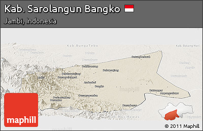 Shaded Relief Panoramic Map of Kab. Sarolangun Bangko, lighten