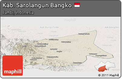 Shaded Relief Panoramic Map of Kab. Sarolangun Bangko, lighten