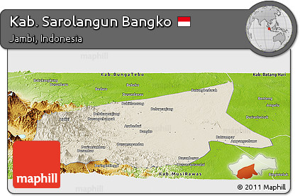 Shaded Relief Panoramic Map of Kab. Sarolangun Bangko, physical outside