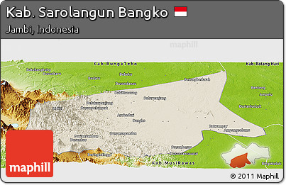 Shaded Relief Panoramic Map of Kab. Sarolangun Bangko, physical outside
