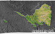 Satellite 3D Map of Lampung, darken, desaturated