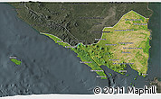 Satellite 3D Map of Lampung, darken, semi-desaturated