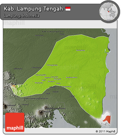Physical 3D Map of Kab. Lampung Tengah, darken, semi-desaturated