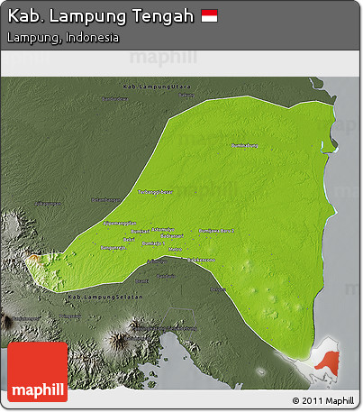 Physical 3D Map of Kab. Lampung Tengah, darken, semi-desaturated