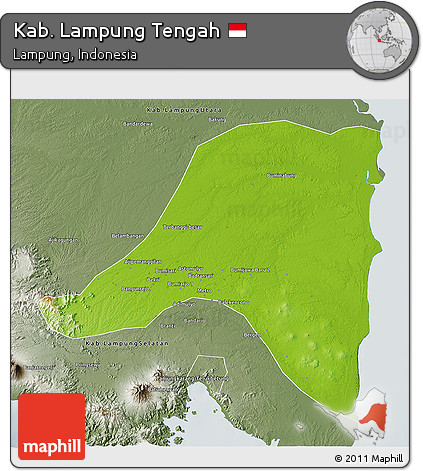 Physical 3D Map of Kab. Lampung Tengah, semi-desaturated