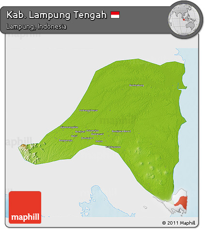 Physical 3D Map of Kab. Lampung Tengah, single color outside
