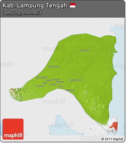 Physical 3D Map of Kab. Lampung Tengah, single color outside
