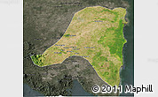 Satellite 3D Map of Kab. Lampung Tengah, darken, semi-desaturated