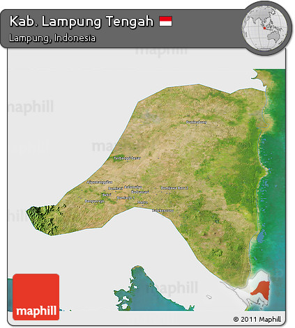Satellite 3D Map of Kab. Lampung Tengah, single color outside