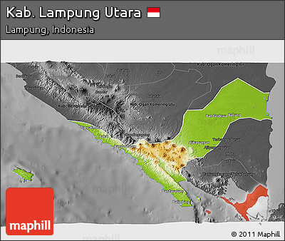 Physical 3D Map of Kab. Lampung Utara, darken, desaturated