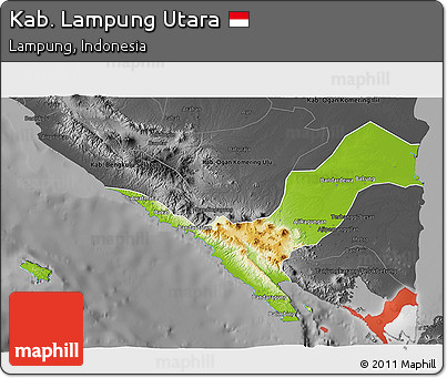 Physical 3D Map of Kab. Lampung Utara, darken, desaturated