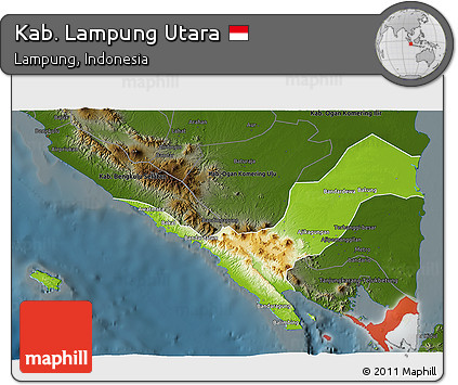 Physical 3D Map of Kab. Lampung Utara, darken