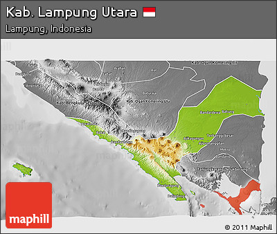 Physical 3D Map of Kab. Lampung Utara, desaturated