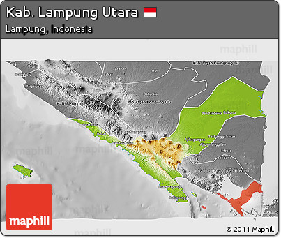 Physical 3D Map of Kab. Lampung Utara, desaturated
