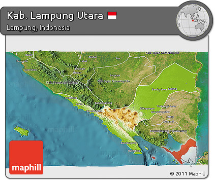 Physical 3D Map of Kab. Lampung Utara, satellite outside