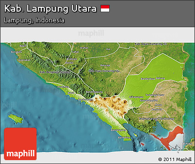 Physical 3D Map of Kab. Lampung Utara, satellite outside