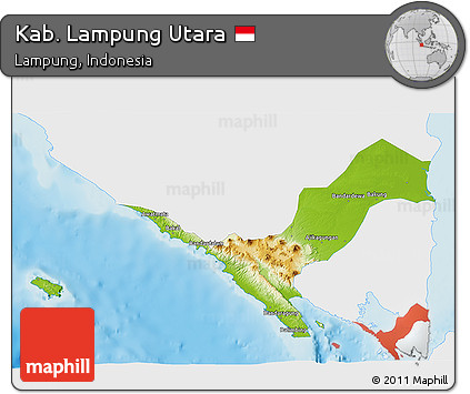 Physical 3D Map of Kab. Lampung Utara, single color outside