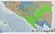 Political 3D Map of Kab. Lampung Utara, semi-desaturated