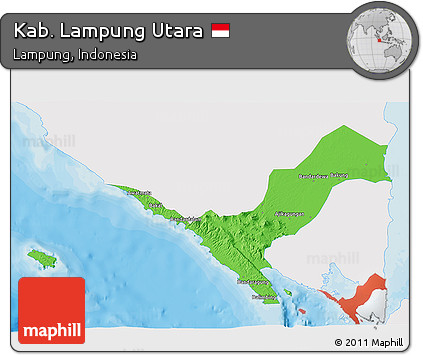 Political 3D Map of Kab. Lampung Utara, single color outside