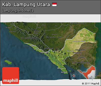 Satellite 3D Map of Kab. Lampung Utara, darken