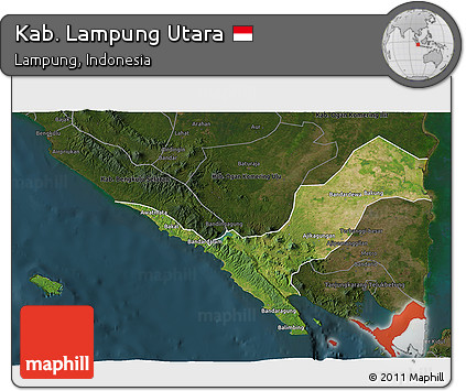 Satellite 3D Map of Kab. Lampung Utara, darken