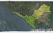 Satellite 3D Map of Kab. Lampung Utara, darken, semi-desaturated