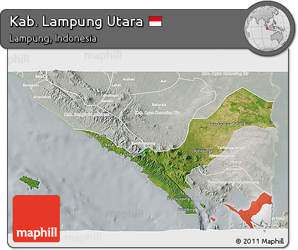 Satellite 3D Map of Kab. Lampung Utara, lighten, semi-desaturated
