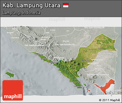 Satellite 3D Map of Kab. Lampung Utara, lighten, semi-desaturated